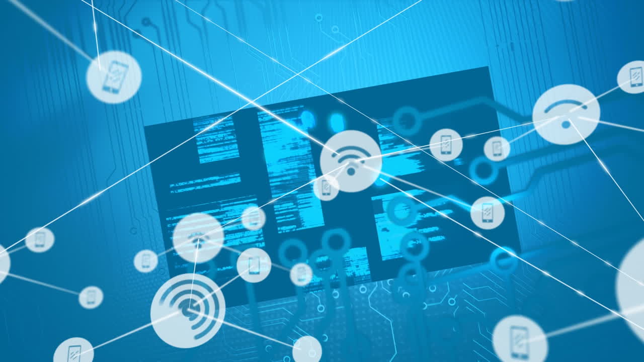 나무 내부의 아이콘으로 연결된 네트워크의 애니메이션