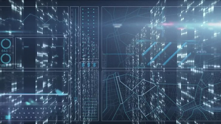 Animations of data processing on dark background