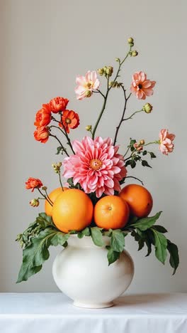 floral arrangement with oranges in a vase