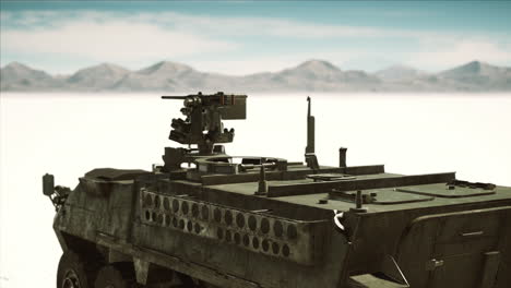 military tank in the white desert