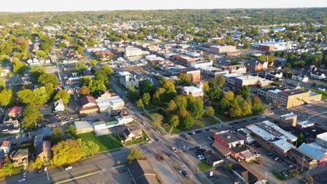 coshocton ohio aerial drone footage of small ohio downtown and surrounding neighborhood