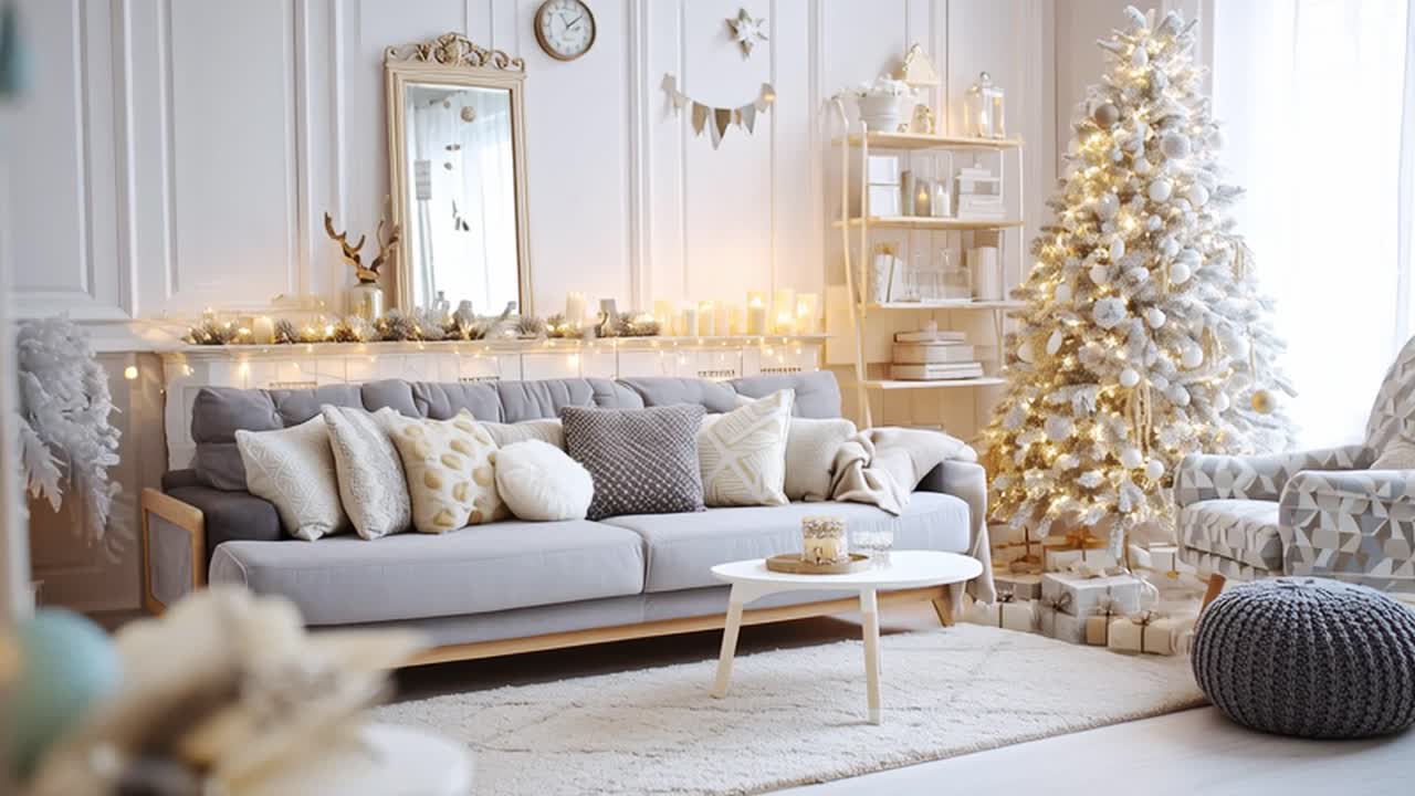 Cozy Christmas Living Room with Decorated Tree