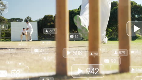 animación del procesamiento de datos digitales sobre diversos jugadores de cricket en el campo