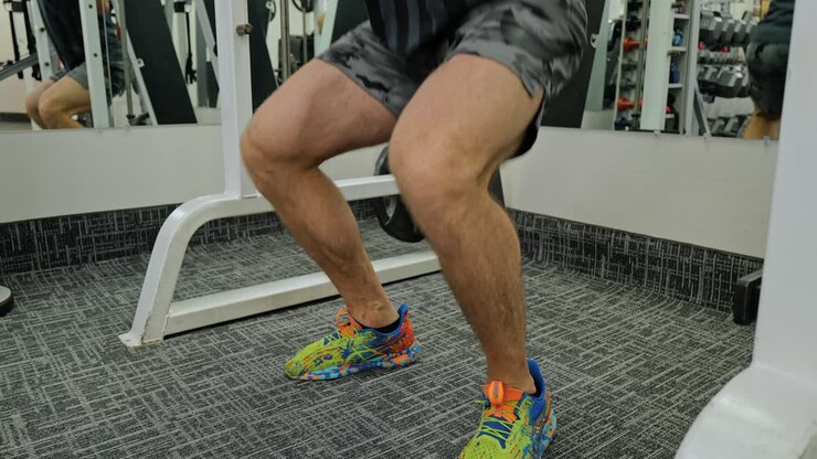 Young Adult Man Strenuously Working Out at Gym