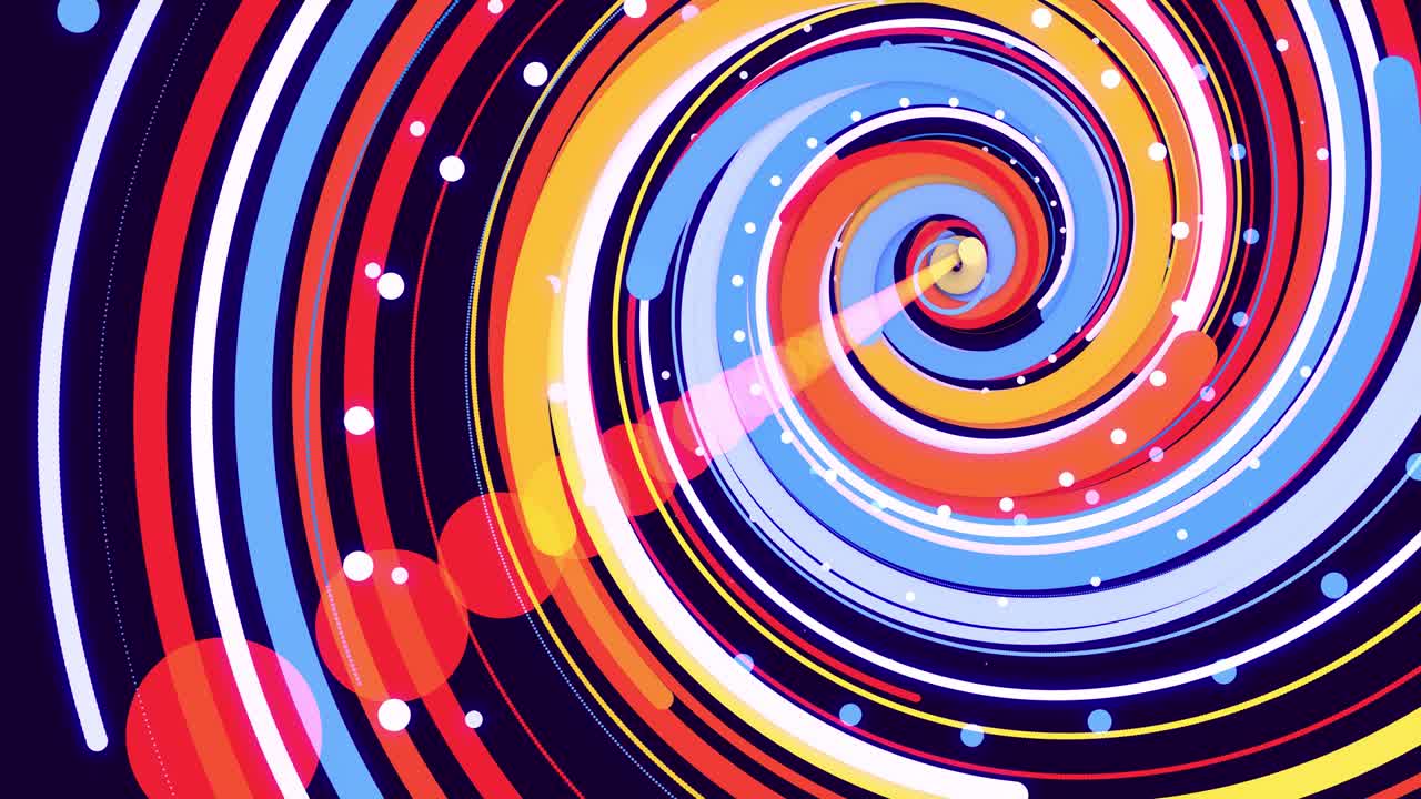 abstract bg con partículas y líneas multicolores retorcidas en espirales giran cíclicamente. animación en bucle como fondo de diseño de movimiento de líneas y partículas curvas. hermosas cintas. luma matte