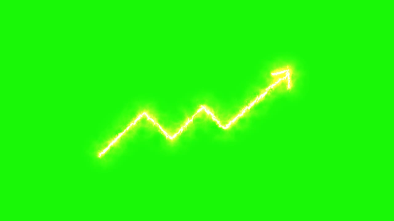 Grafico animato con freccia gialla brillante che sale verso l'alto su sfondo verde vivace, simulando la crescita finanziaria e il progresso
