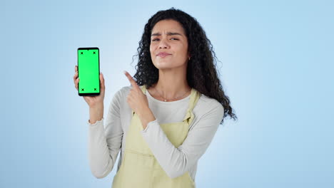 cara, mujer feliz o pantalla verde publicitaria