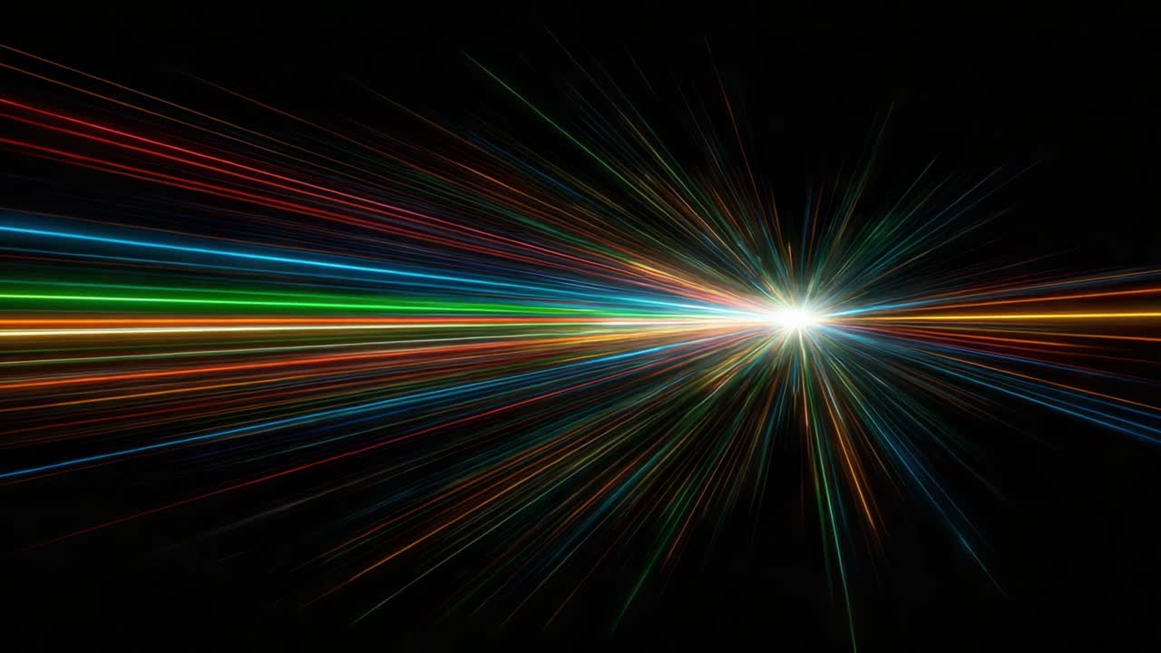 Dynamic Burst of Colorful Light Rays Extending into the Dark Void, Creating a Stunning Visual Display of Energy and Motion in a Mesmerizing Spectrum of Hues