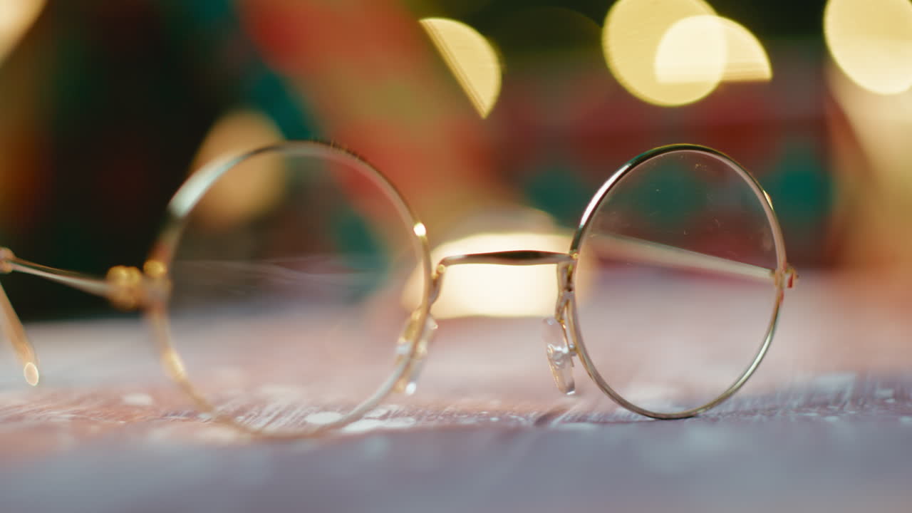 Close up of Santa Claus glasses on the desk on Christmas Eve