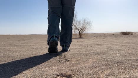 woman is walking on the surface of sand desert in summer sun in iran landscape border of saudi arabia nature elegant dunes footprints in a journey serene scenic sunset tranquil vacation outdoor beauty