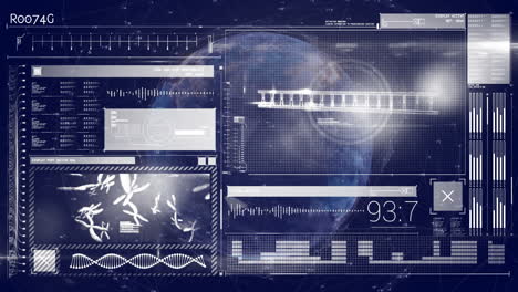 DNA analysis and data processing animation over scientific interface