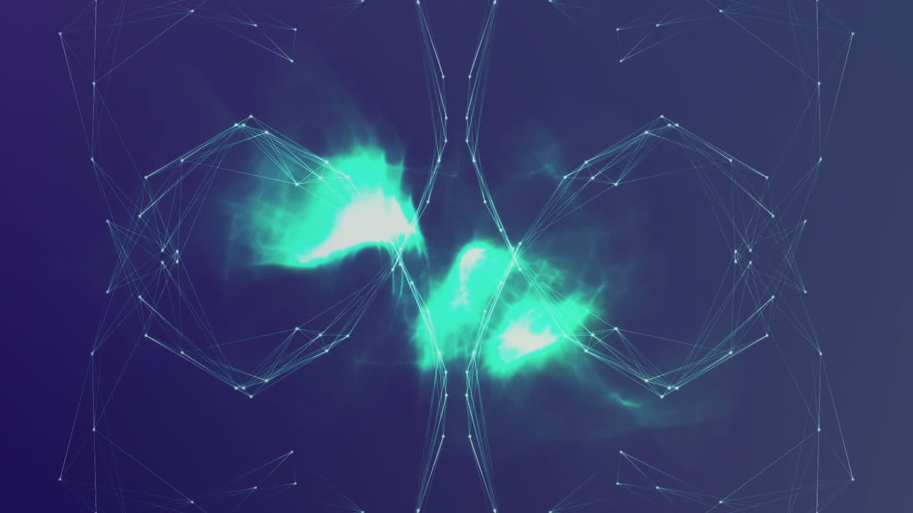 animación de puntos conectados que forman globos y patrón iluminado abstracto sobre fondo azul