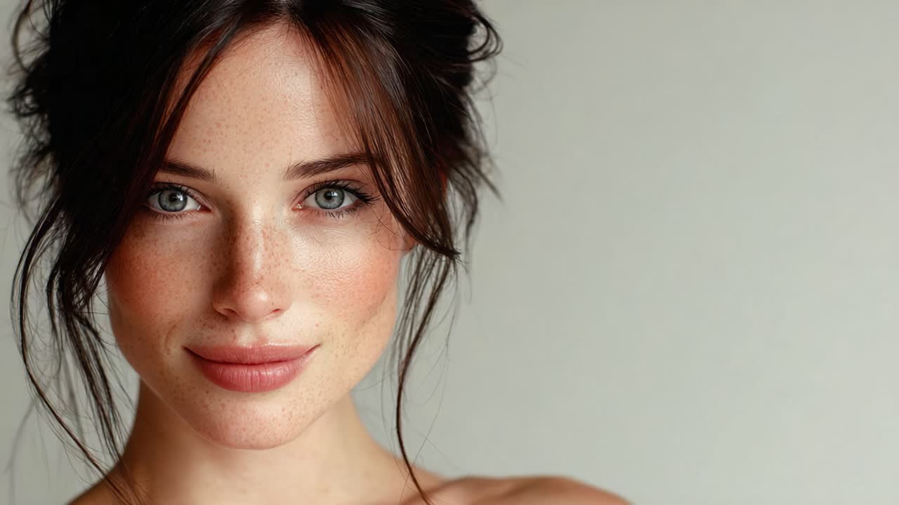 Una serie di ritratti accattivanti di una giovane donna che mostra bellezza naturale ed espressione gioiosa catturata in due splendide immagini