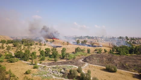 toma aérea del accidente de incendio forestal en el norte de israel durante el verano 08