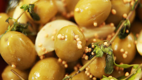 marinated green olives in a bowl