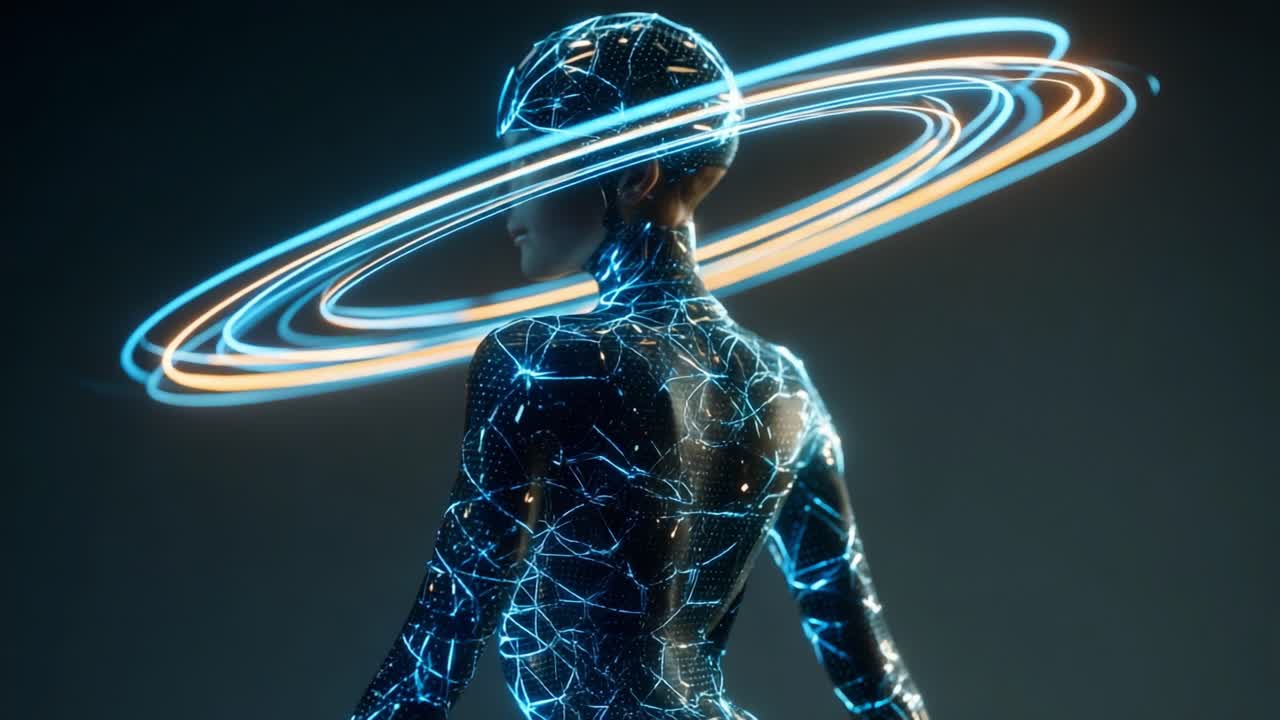 Futuristic Cyborg Woman with Neon Glowing Elements