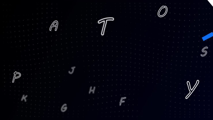 Animazione di lettere e forme su sfondo nero