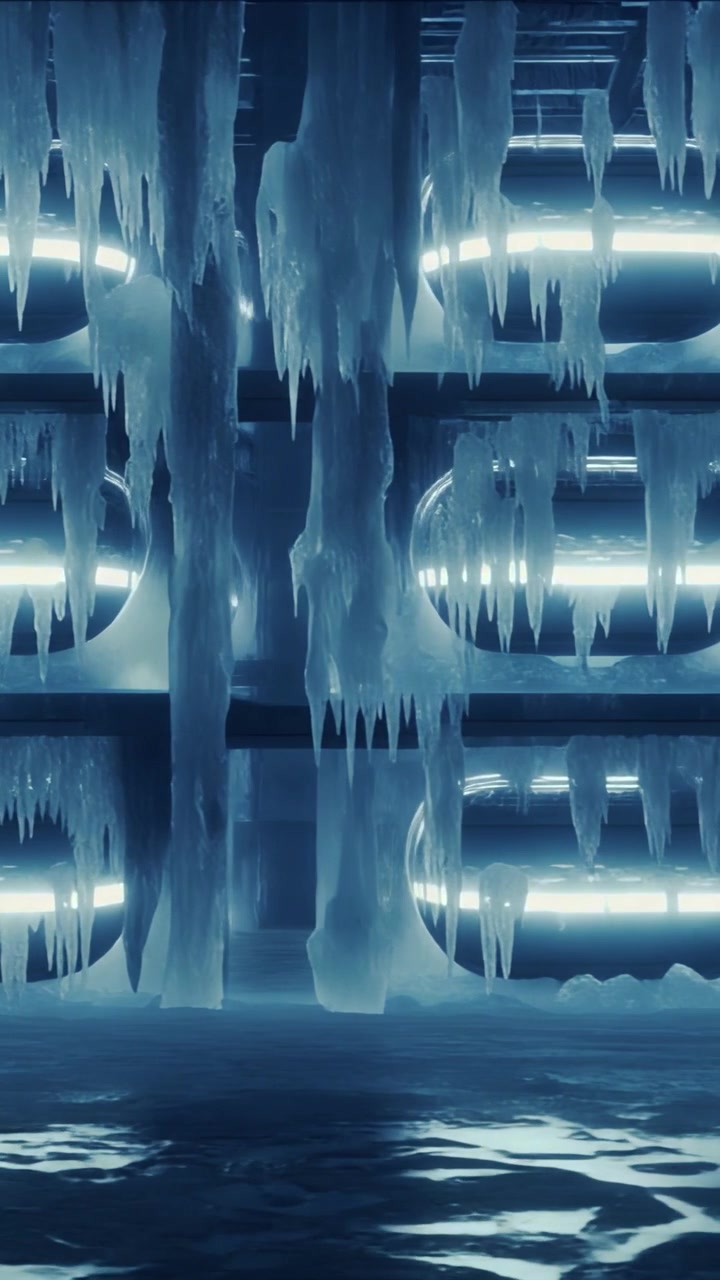 Futuristic Sci-Fi Corridor Covered in Icicles and Frost