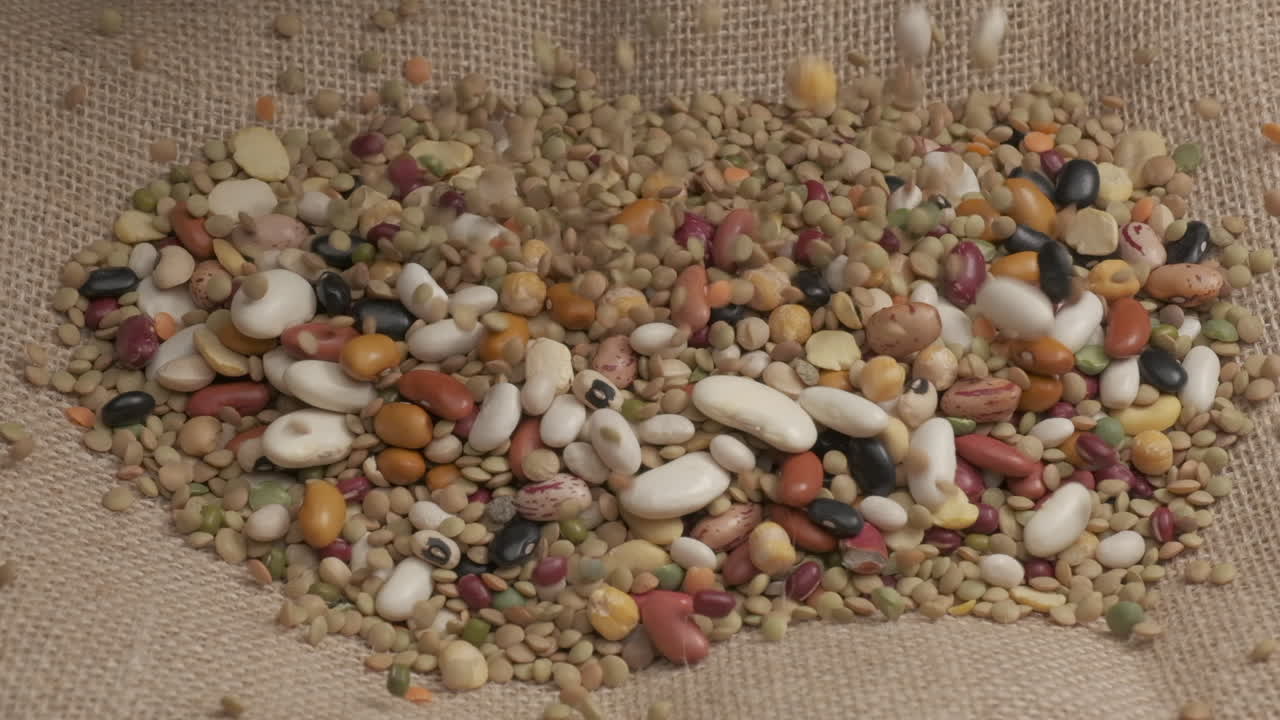 Mixed legumes soup beans falling, organic agriculture