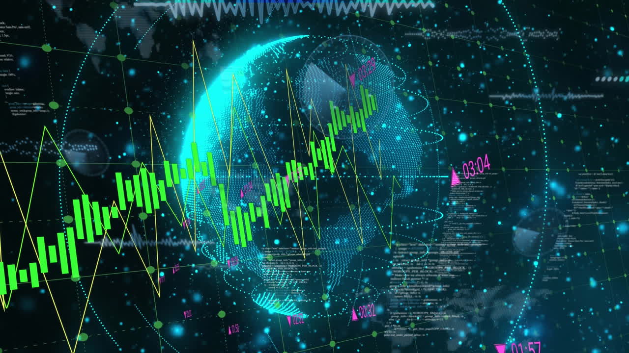 animación del procesamiento de datos financieros en todo el mundo