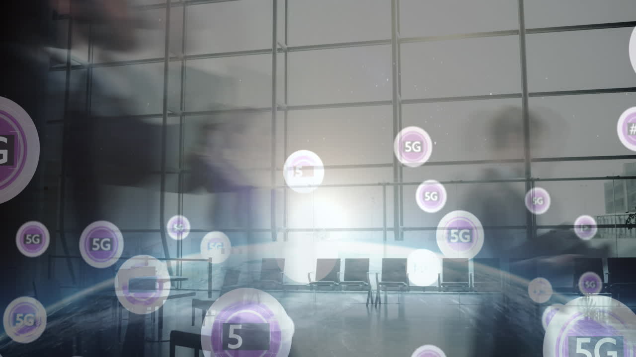 5gテキストのアニメーション ⁇ スコープのスキャン ⁇ 現代オフィスの人々のデータ処理