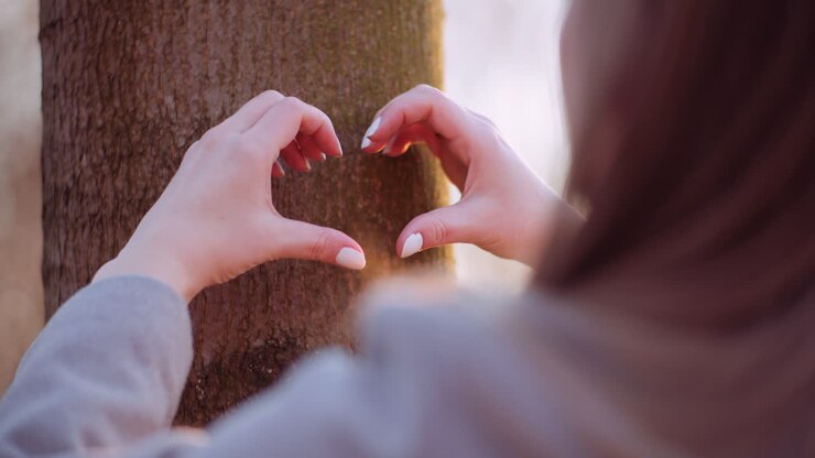 Woman Make Heart Shape With Hands In Forest 2