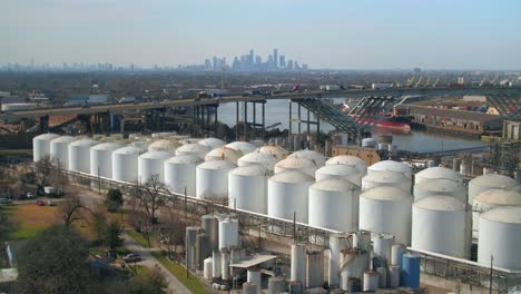 aerial of chemical and refinery plants in houston, texas