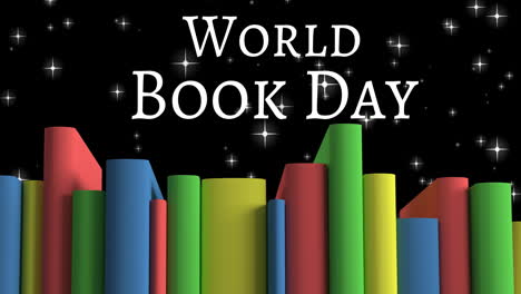 animatie van de tekst van de wereld boekdag over boeken op zwarte achtergrond
