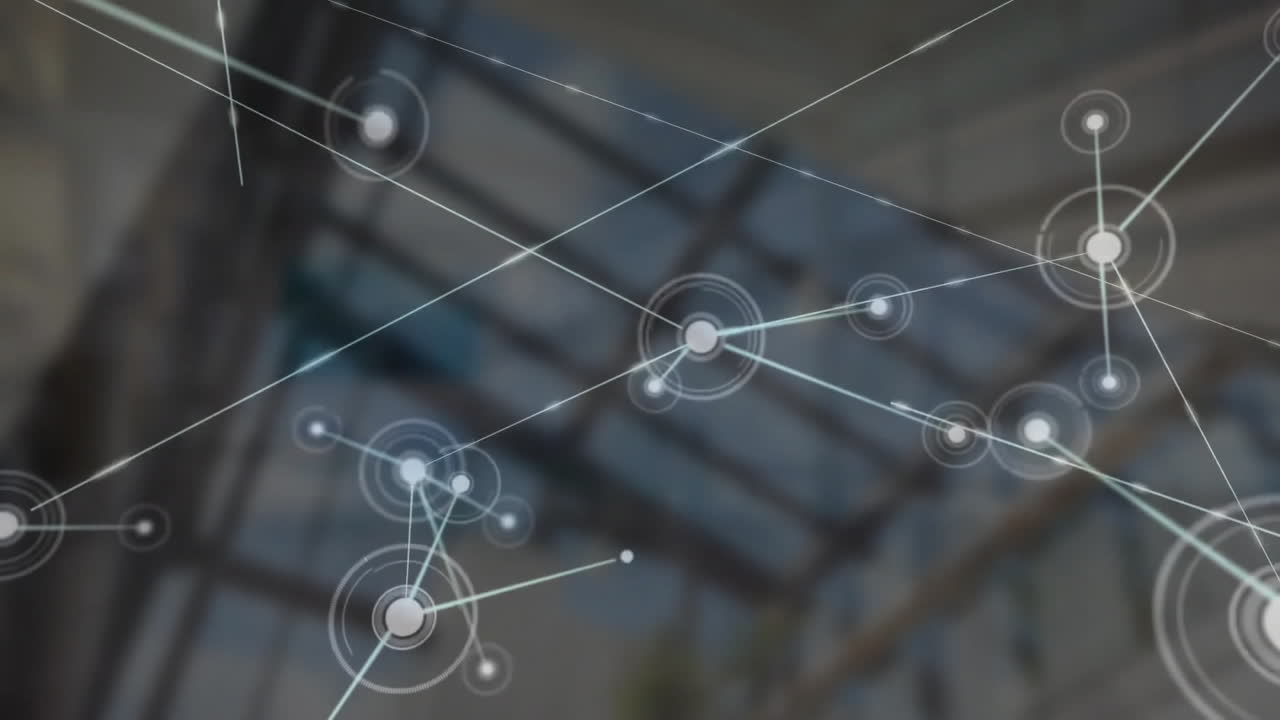 Animation of network of connections with spots over building
