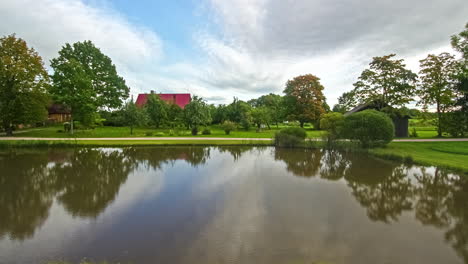 private home near pond with majestic garden, morning to evening fusion time lapse