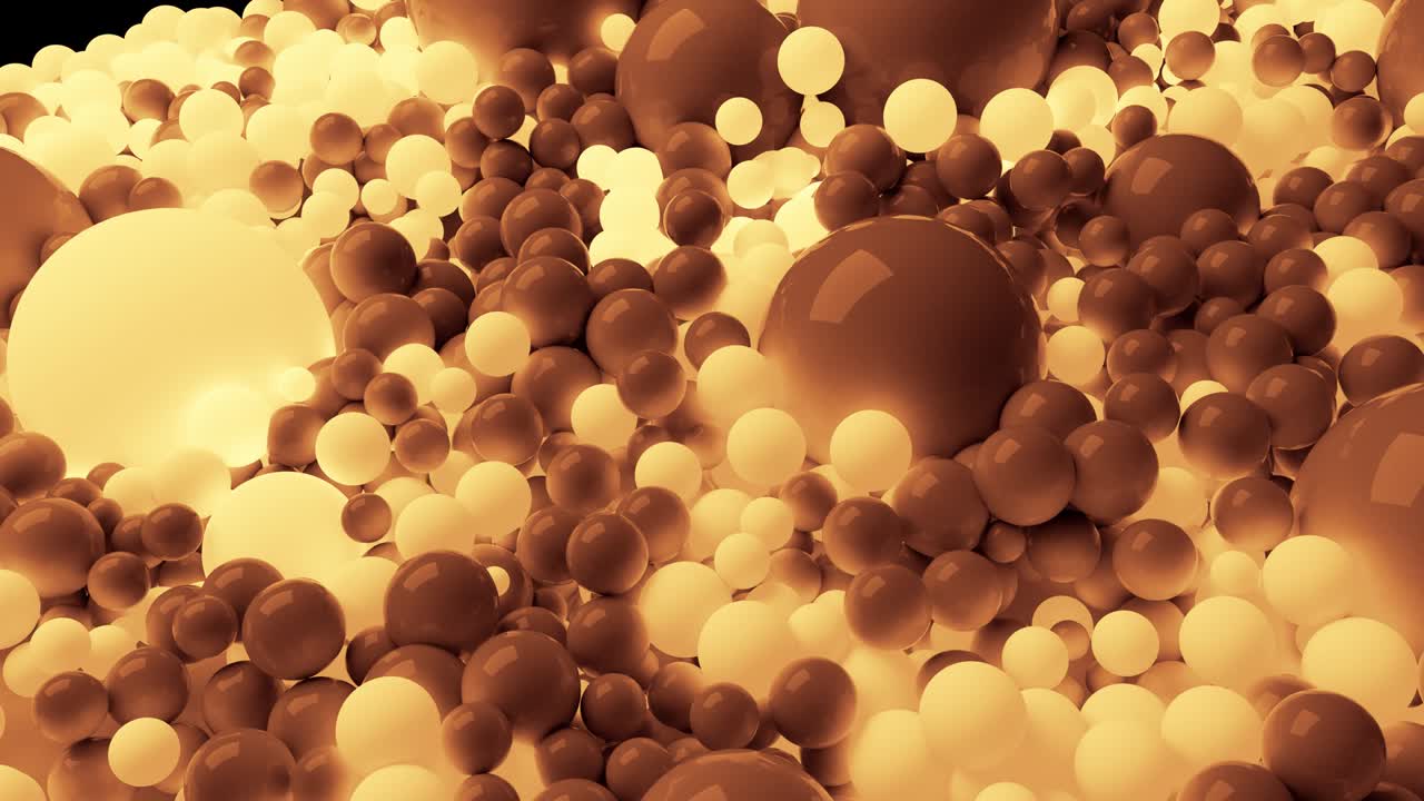 4k 3d animación de bucle sin costuras de hermosas esferas pequeñas y grandes o bolas cubren el plano como fondo geométrico abstracto simple. algunas esferas brillan. en un tono de color como sepia