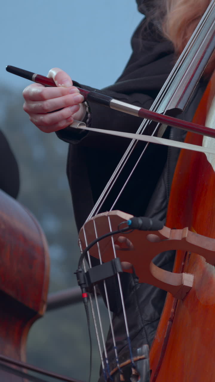 Close-Up of Musician Playing a String Instrument with a Bow