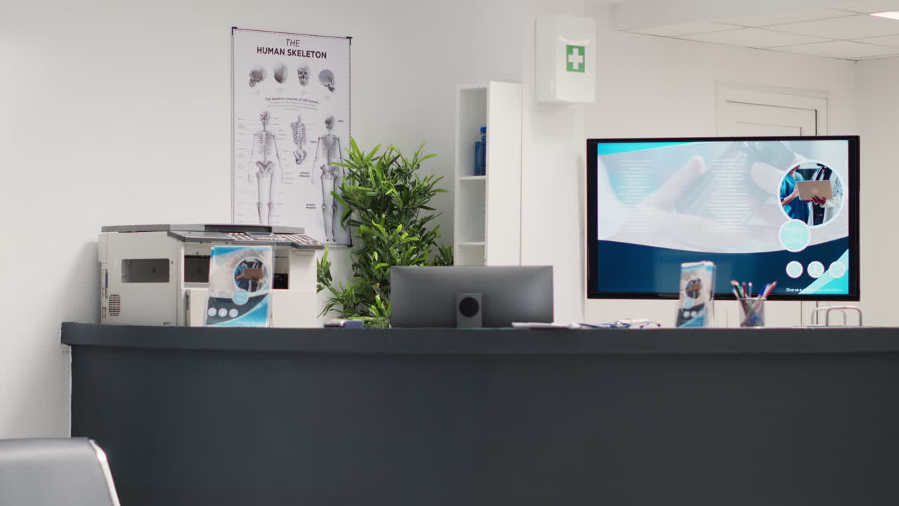 Empty hospital reception front desk