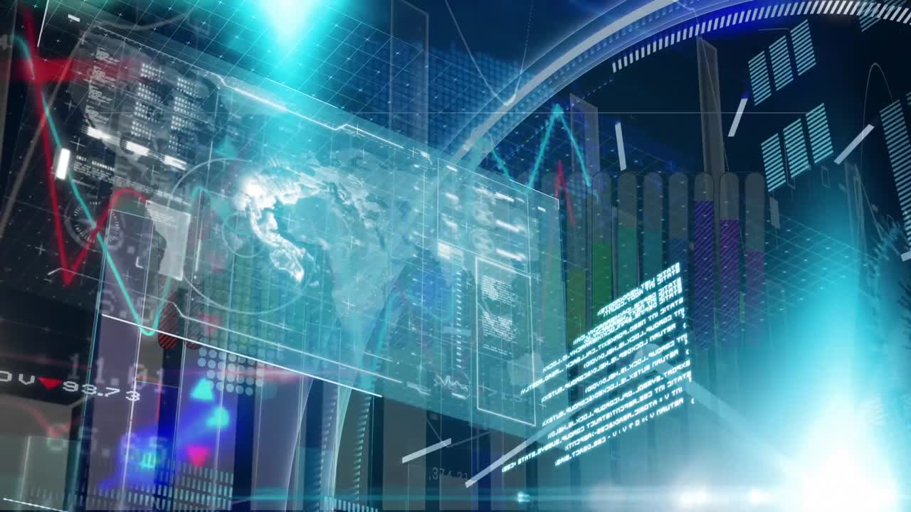 어두운 배경에서 금융 데이터 처리의 애니메이션