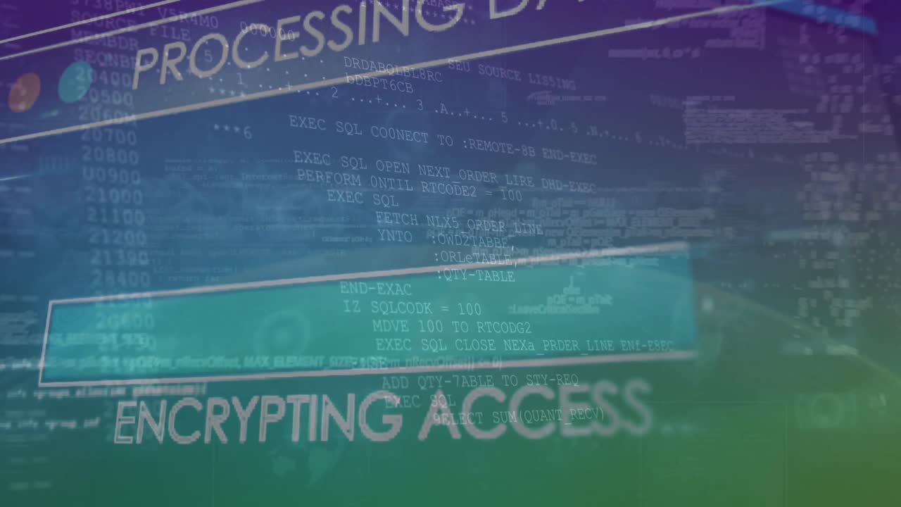Animation of interface with data processing against clouds in the sky