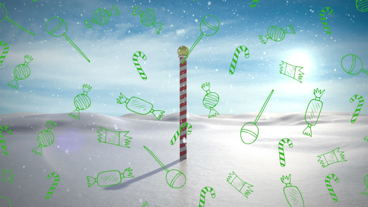 눈이 내리고 겨울 풍경 위에 달한 아이콘의 애니메이션