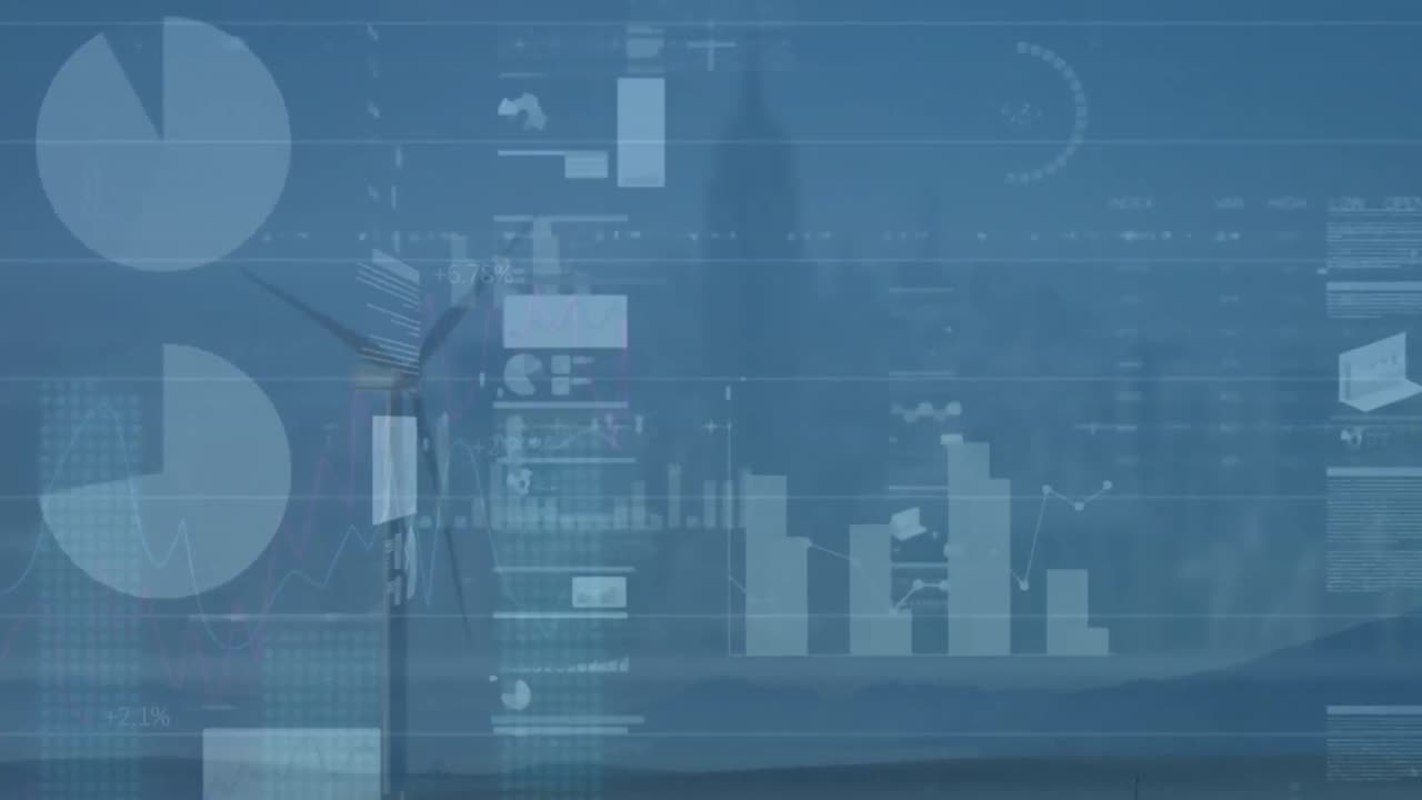 Animation of scope scanning and data processing over cityscape