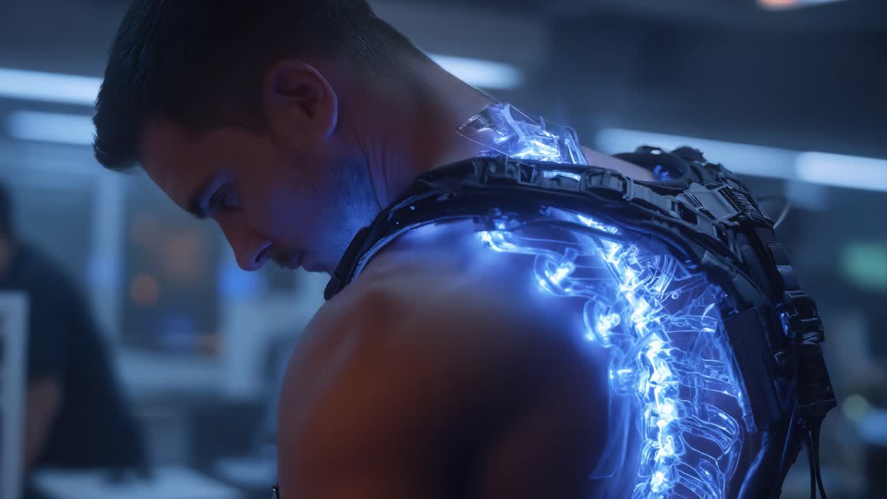 A Glimpse into the Future: Cybernetic Enhancements Transforming Humanity with Innovative Technology in a Subtle Yet Striking Visual Display of Body Augmentation