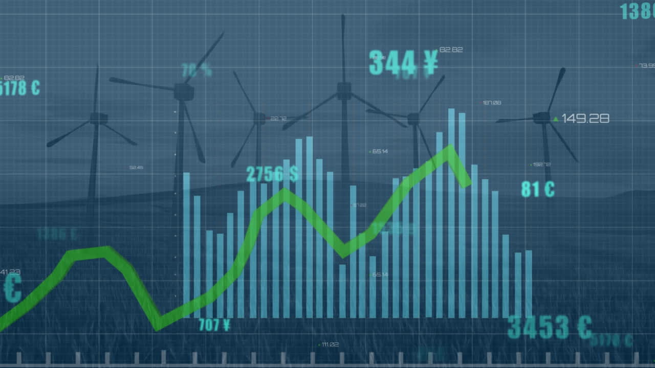 풍력 터빈을 통해 금융 데이터 처리의 애니메이션