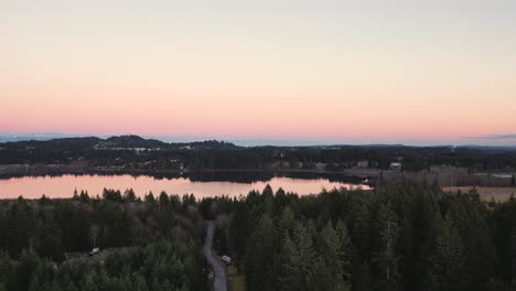 Forest-Road-Sunset-Mountain-Ocean-View-over-Nanaimo,-Vancouver-Island,-Canada