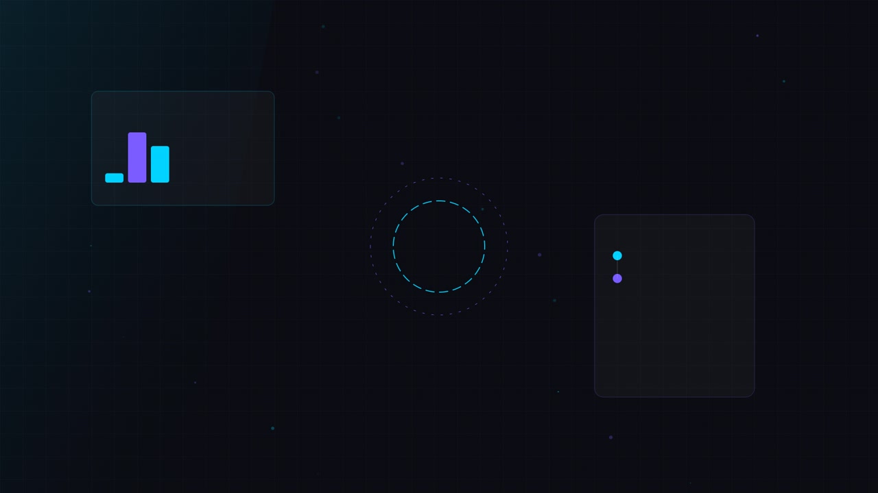 Abstraktní digitální rozhraní s animovaným sloupcovým grafem a datovými body.