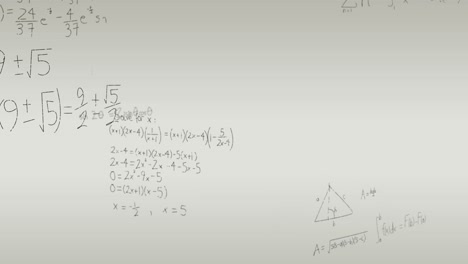 Animación-De-Ecuaciones-Matemáticas,-Diagramas-Y-Fórmulas-Flotando-Sobre-Fondo-Gris