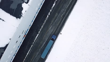 winter aerial view of buildings and roads