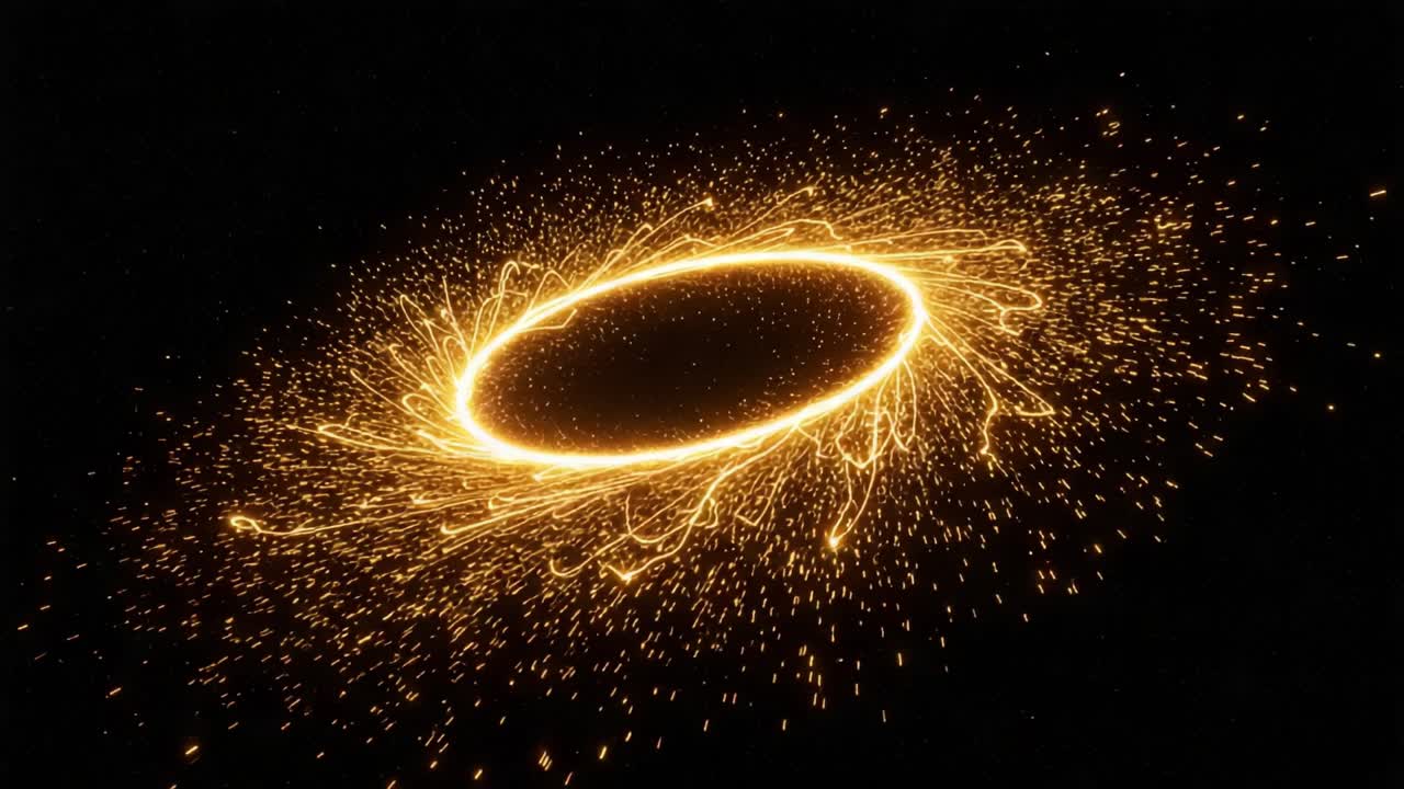 A mesmerizing display of vibrant, circular sparks creating a stunning visual effect against a dark backdrop, showcasing the beauty of motion and energy in a dynamic formation