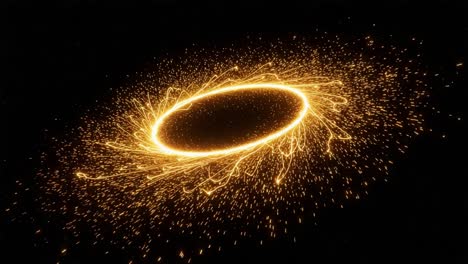 A mesmerizing display of vibrant, circular sparks creating a stunning visual effect against a dark backdrop, showcasing the beauty of motion and energy in a dynamic formation