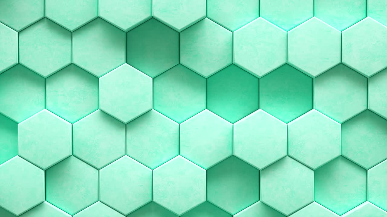Abstract background of pulsing blue hexagons in wall. 3d loop