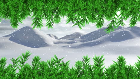 animation of fir trees branches over winter landscape