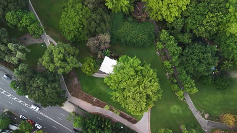 popular urban city green space roma street parkland located in the heart of the brisbane central business district. aerial view
