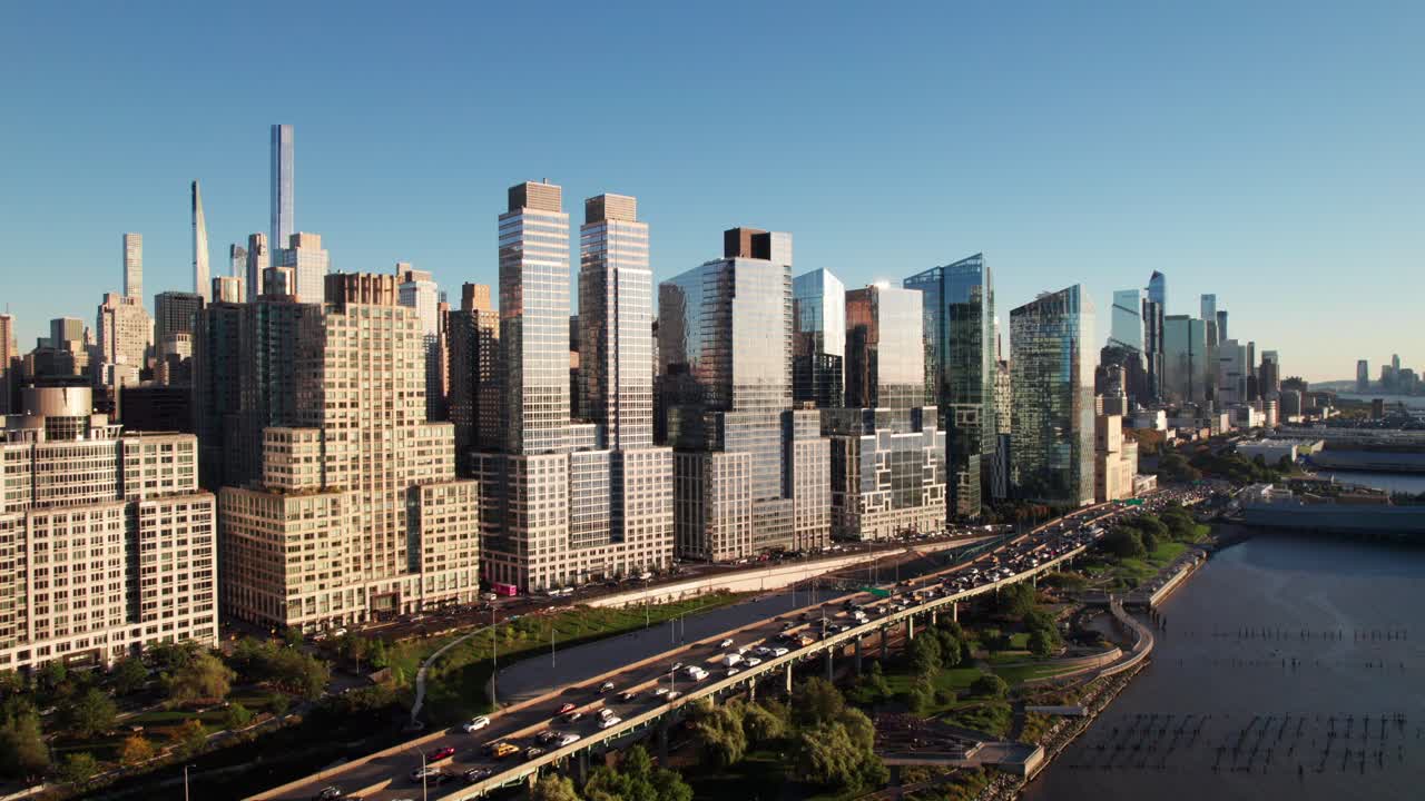 Gorgeous luxury condos and glass high-rise buildings, Manhattan midtown and UWS, NYC. 4K drone footage