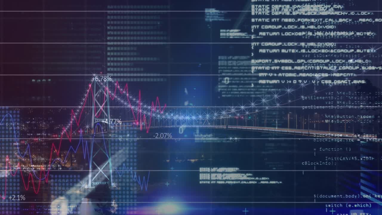 Statistical data processing over grid network against view of cityscape at night